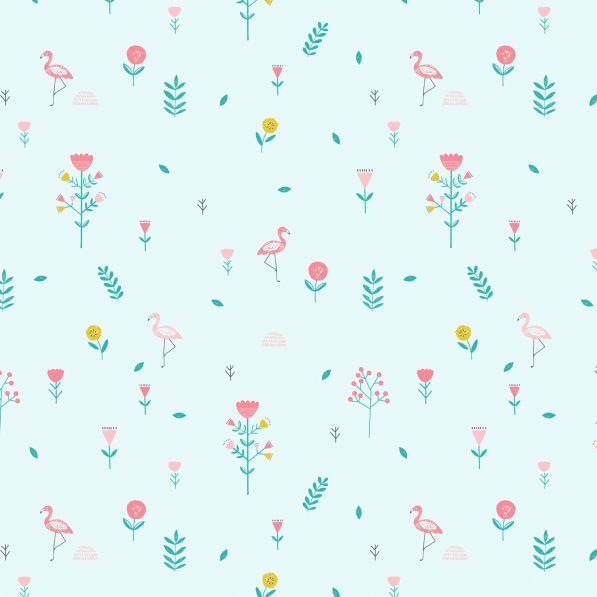 mint poplin with flamingos and flowers