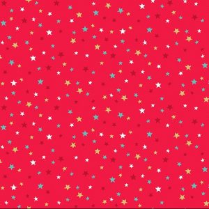 multi coloured stars on red fabric
