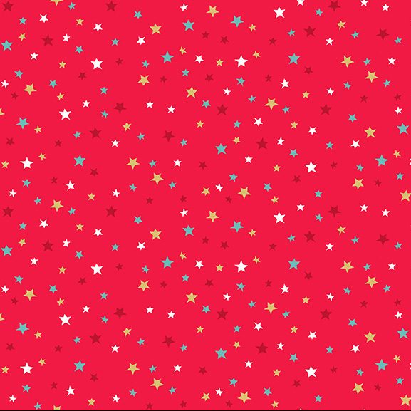 multi coloured stars on red fabric