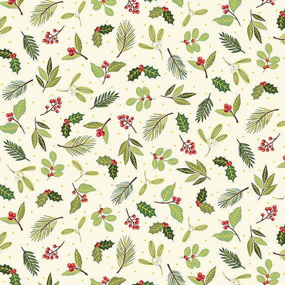 Christmas foliage small scatter print on cream fabric