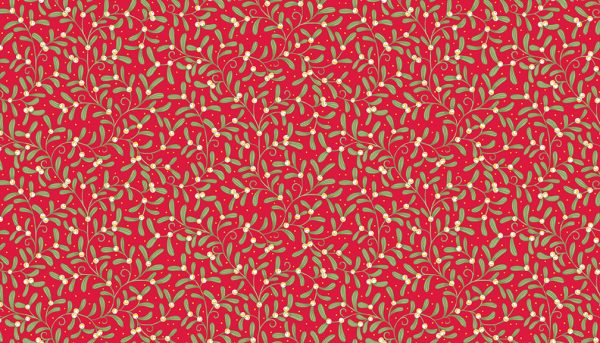 mistletoe print on red background fabric